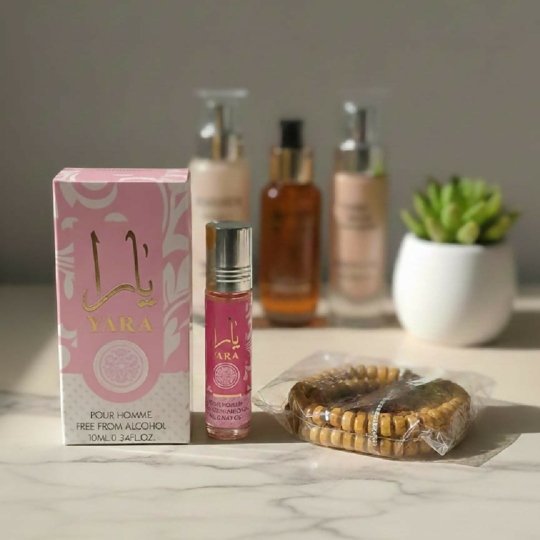 Yara Attar with Tasbeeh Gift - Alcohol-Free Fragrance 8ml - Grey