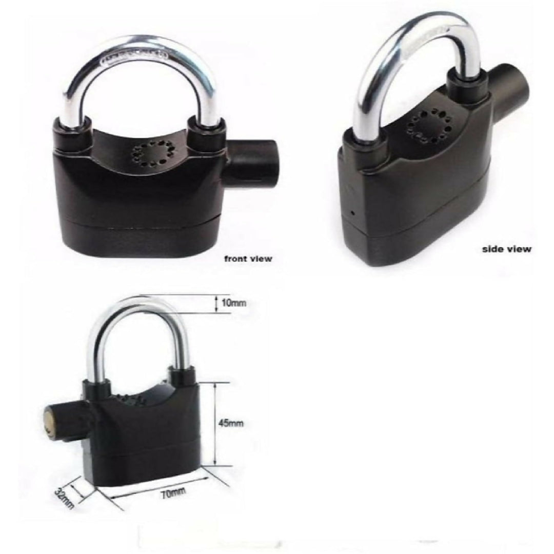 Universal Security Alarm Lock System Waterproof Black Anti Theft Siren 110Dba Alarm Anti Padlock Thickened Shackle Padlock with 3 Keys 1Pcs Polished Finish