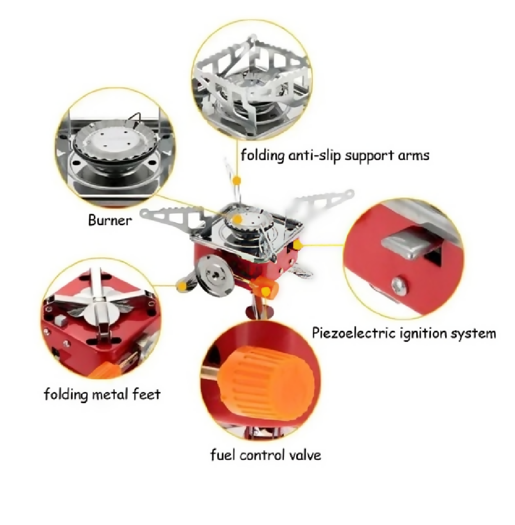Mini Portable Square Stove for Backpacking Hiking Windproof Burner Camping Stove Foldable Stove for Outdoor Picnic - Without Gas Bottle