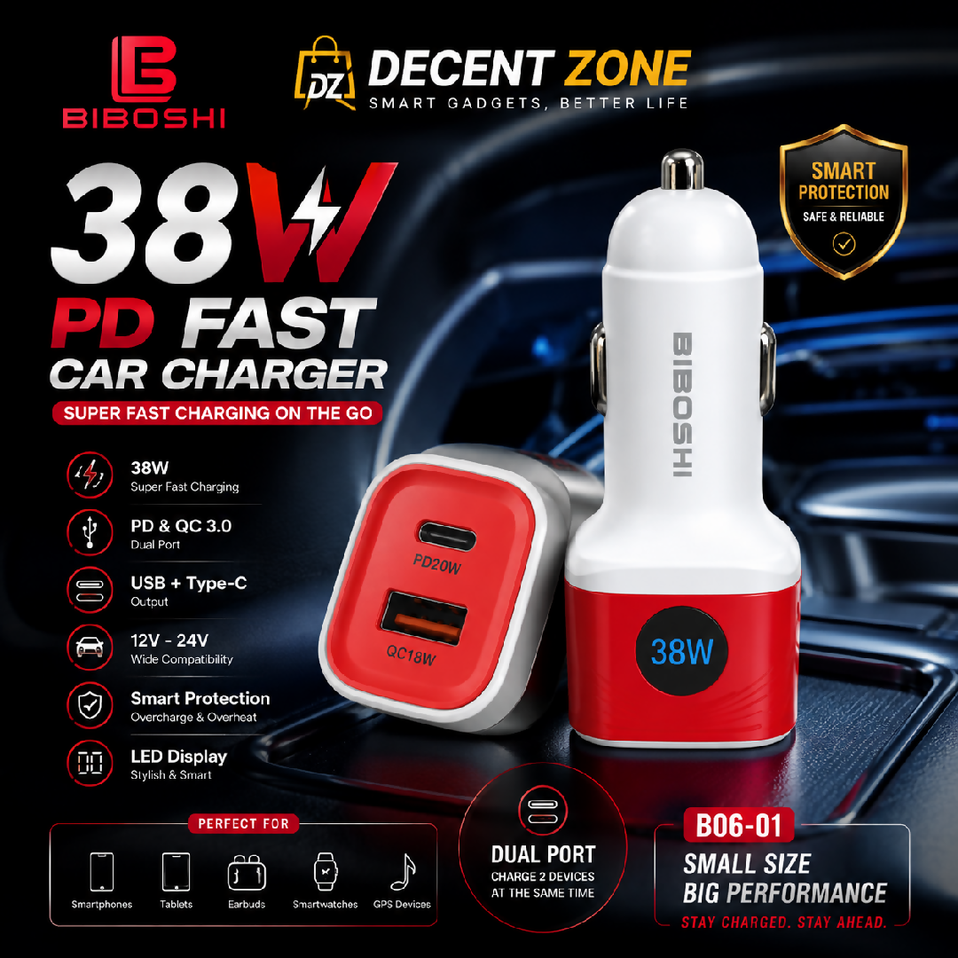 Biboshi 38W PD Fast Car Charger Super Fast Charging