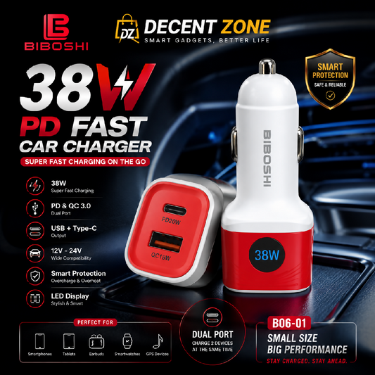 Biboshi 38W PD Fast Car Charger Super Fast Charging