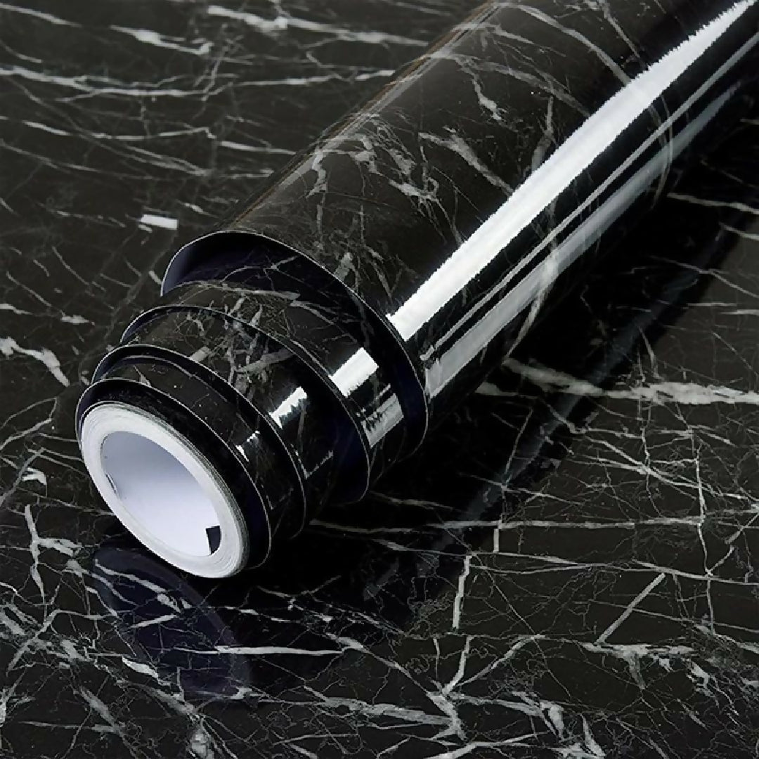 60CMx2M Self Adhesive Black Marble Sheet For Kitchen Anti Oil And Heat Resistant Wallpaper