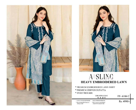Most Hit Codes Fully Embroidered LAWN 3Pc With Nino karra Printed Dupatta SUMMER Collection