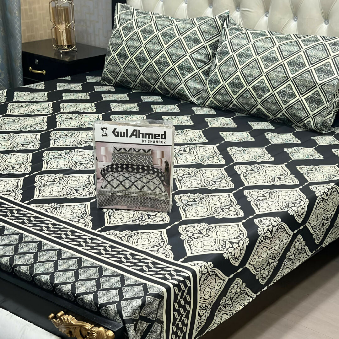 Premium Cotton Salonica Printed King Size Double Bed Sheet with 2 Pillow Covers for Gifting and Home Use