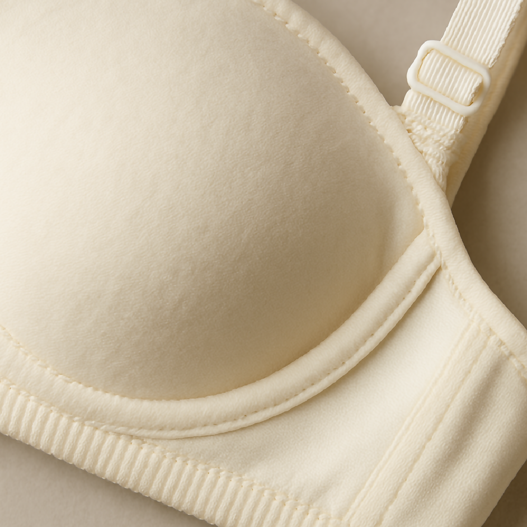 Cotton Light Padded Bra - Comfortable Everyday Wear - Plain Design - Sizes 32-42 - Beige - 32
