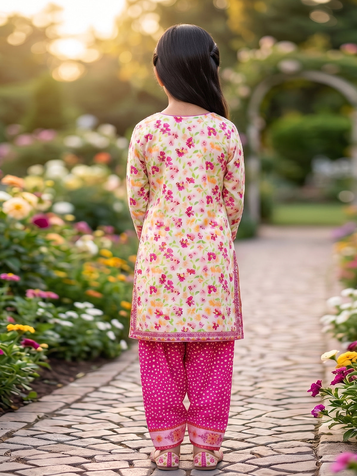 RWS-0005, Embroidered off-white (ivory) Digital Print 2 Pcs