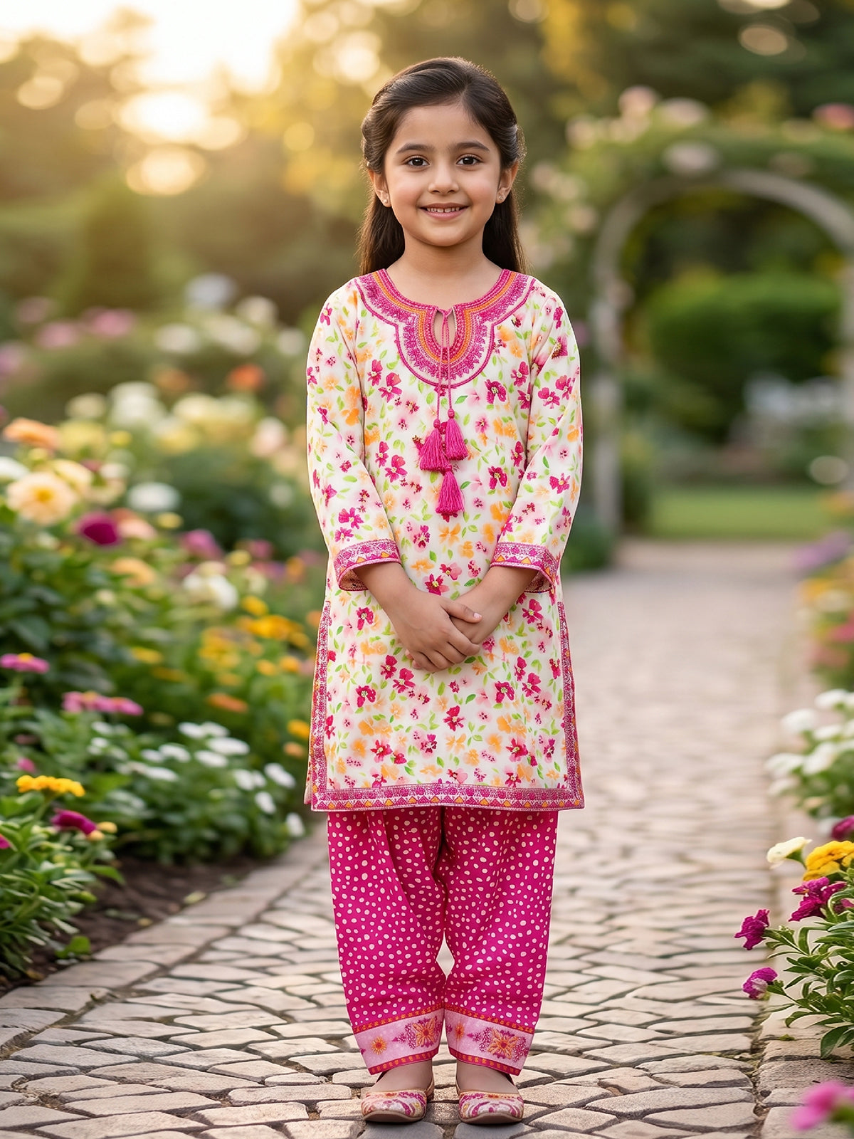 RWS-0005, Embroidered off-white (ivory) Digital Print 2 Pcs