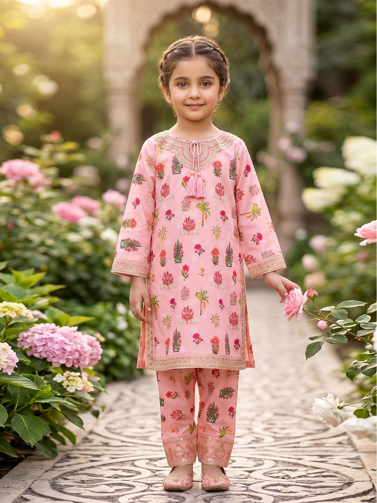 RWS-0006, Embroidered Pastel Pink Digital Print 2 Pcs