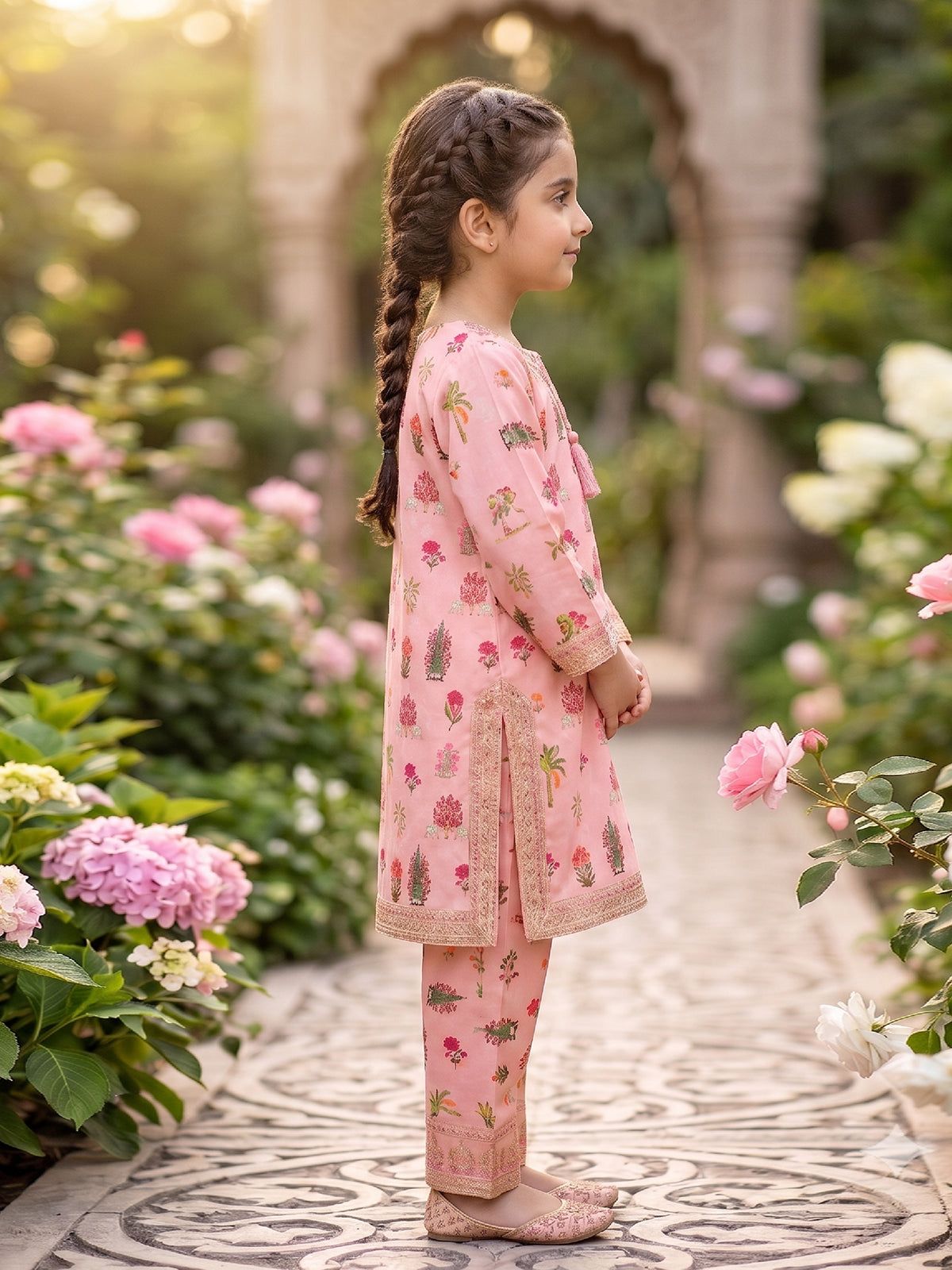 RWS-0006, Embroidered Pastel Pink Digital Print 2 Pcs