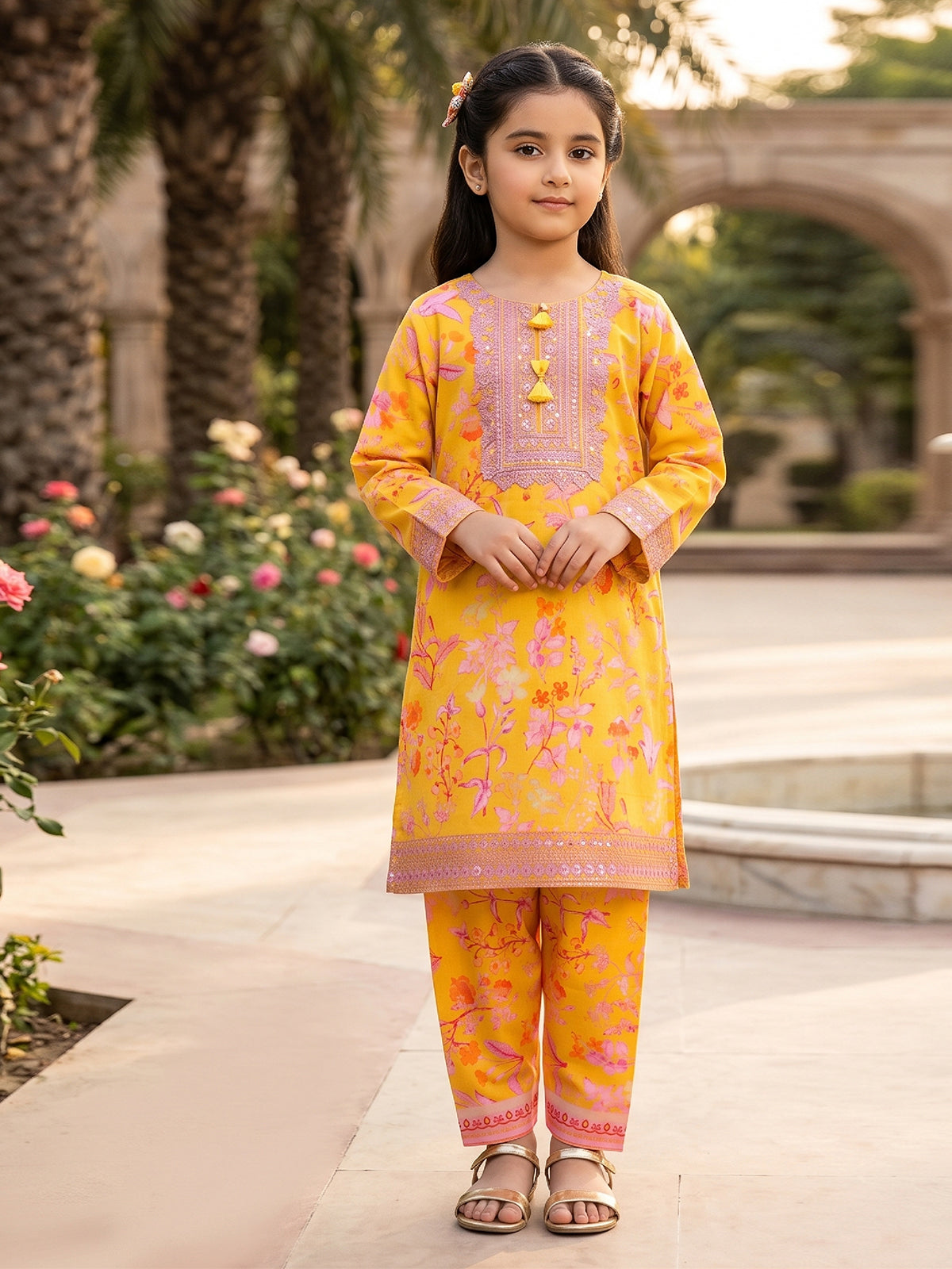 RWS-0009, Embroidered Soft Orange Digital Print 2 Pcs