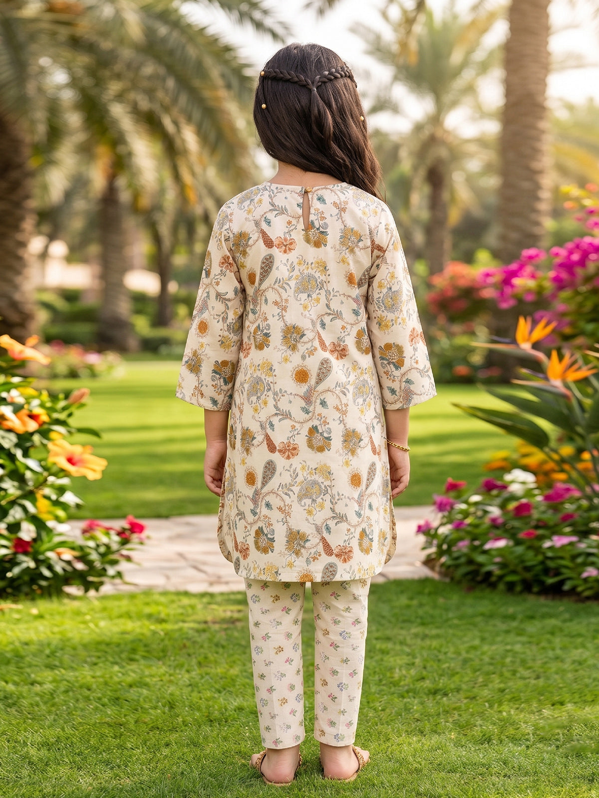 RWS-0016, Embroidered Off-White (ivory) Digital Print 2 Pcs