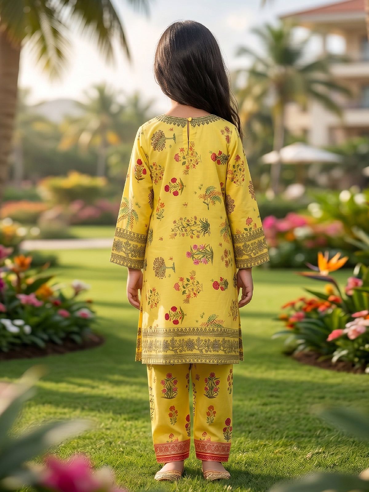 RWS-0017, Embroidered Sunny Yellow Digital Print 2 Pcs