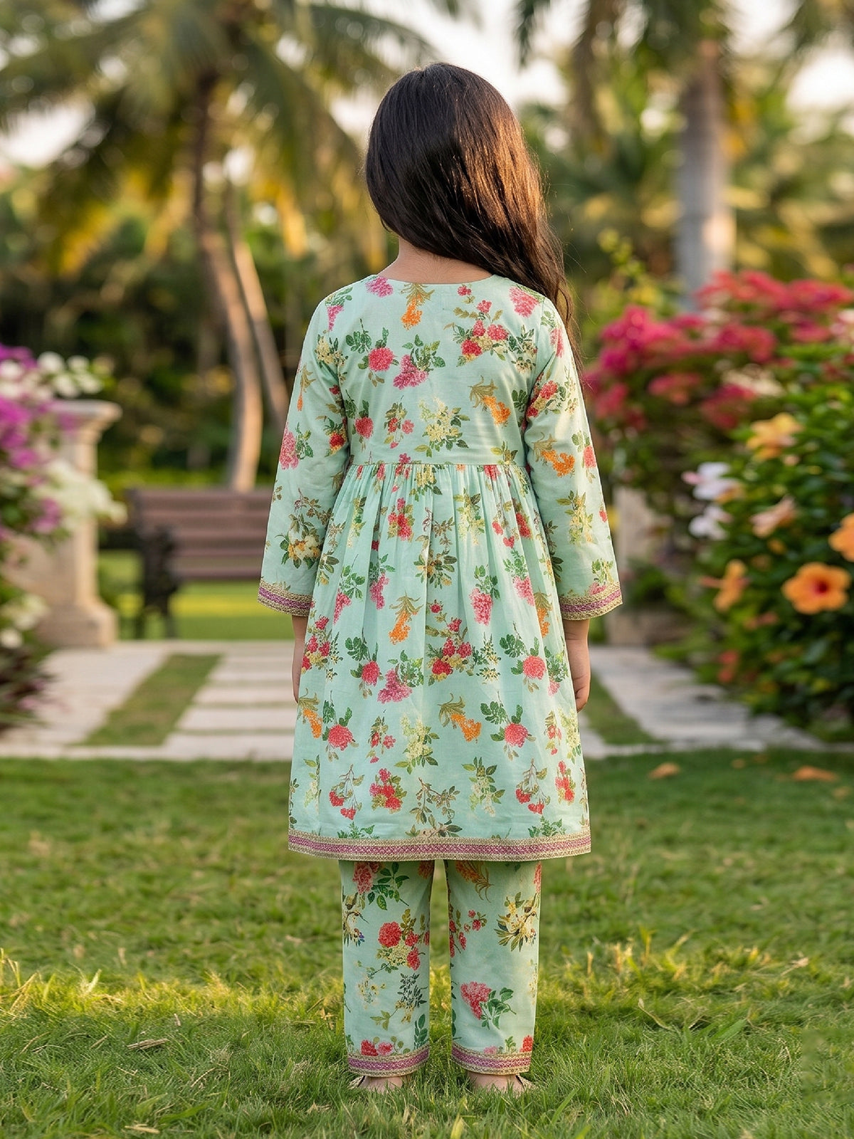 RWS-0019, Embroidered Mint Green Digital Print 2 Pcs