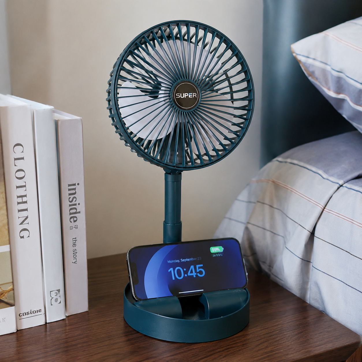 Rechargeable Portable Telescopic Folding Table Fan – 3-Speed Adjustable Desk Fan (Random Color)