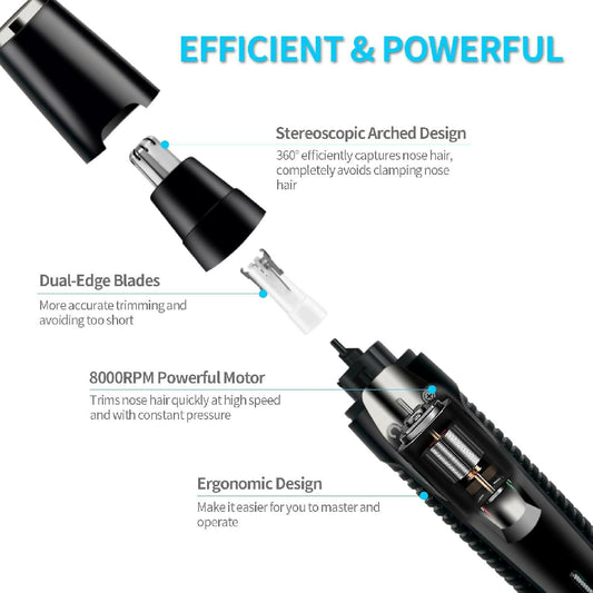 Ear Nose Hair Trimmer for Men Women USB Rechargeable Electric Facial Hair Trimmer with Dual-Edge Stainless Steel Blades