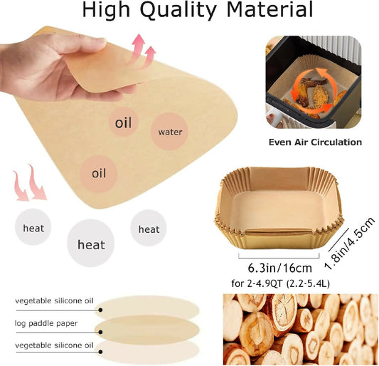New Air Fryer Paper Liners Disposable 50Pcs Parchment Paper Square Water proof Oil proof Non stick