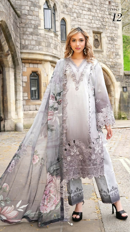 Printkari 3 Piece Unstitched Embroidered