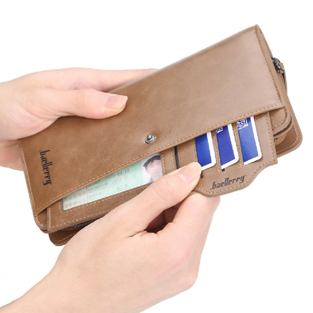 Balebaily Long Zipper Wallet for Men Women PU Leather Wallet with 15 Card Slots Phone Pocket and Photo Window Black