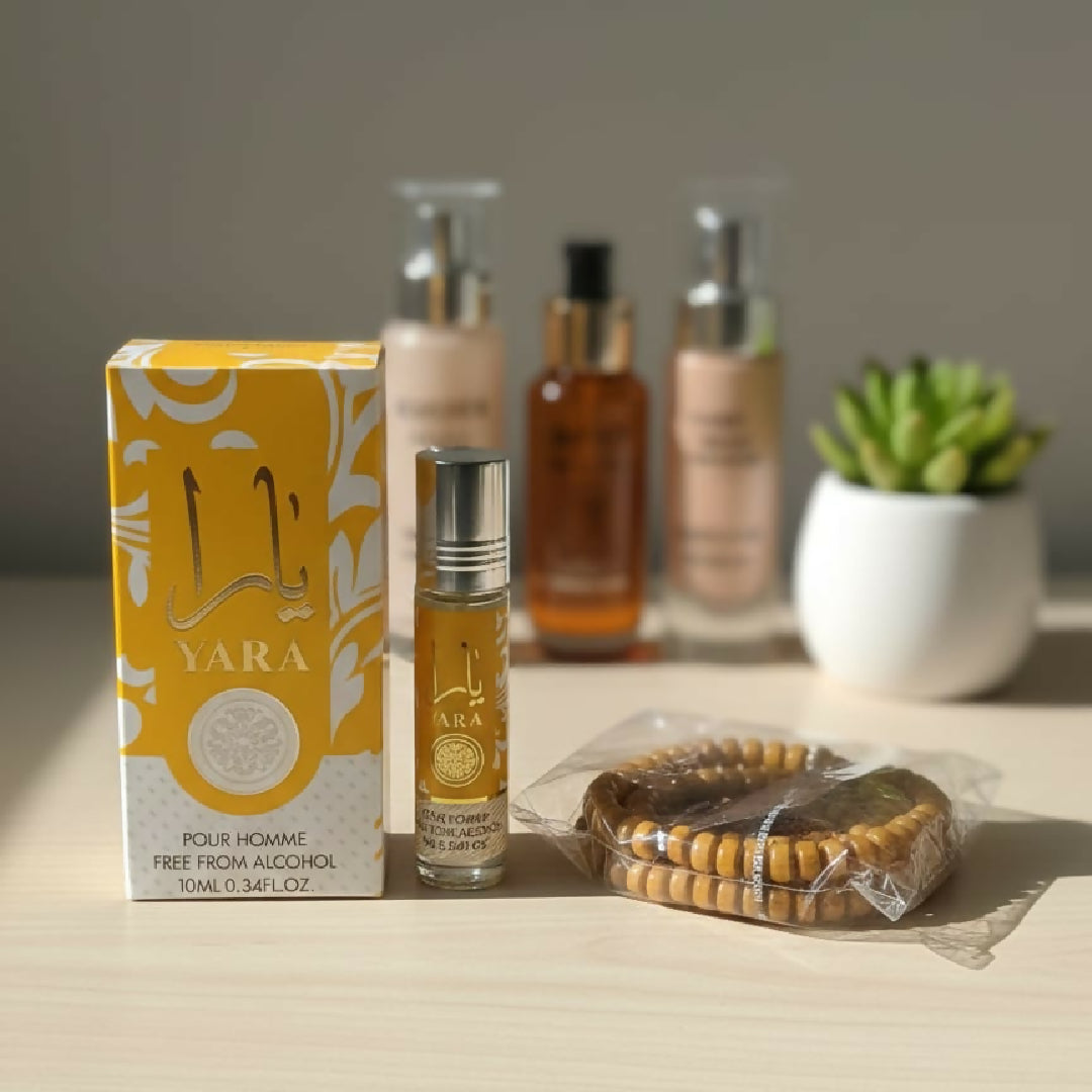 Yara Attar with Tasbeeh Gift - Alcohol-Free Fragrance 8ml - Grey