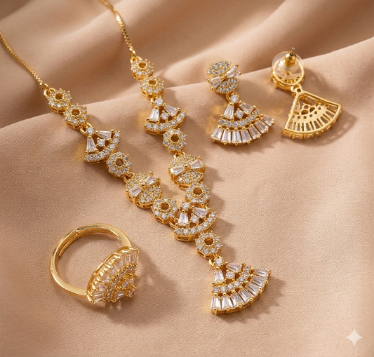 Art Deco Fan Motif Zirconia Jewelry Set