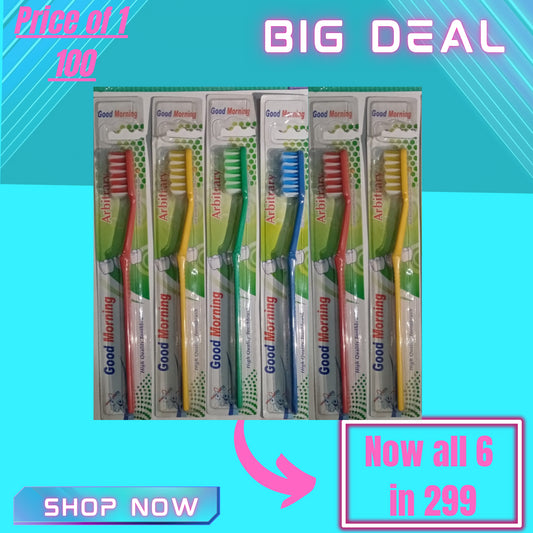 Pack of 2 Good morning arbitrary soft brush with tongue cleaner