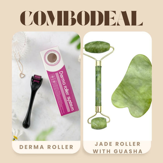 Combo Deal Of - Derma Roller 540 Titanium Needle 0-5 - Flawless Jade Roller With Guasha Stimulates Healthier Skin