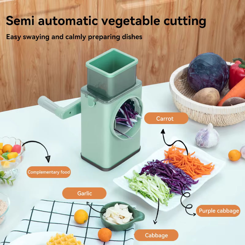 3-in-1 Rotary Vegetable Slicer & Cheese Grater - Manual Drum Cutter