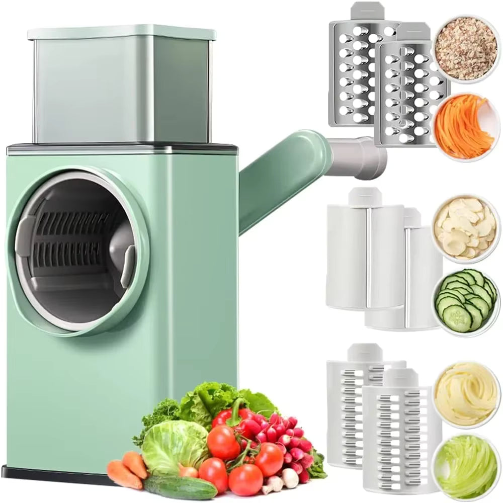 3-in-1 Rotary Vegetable Slicer & Cheese Grater - Manual Drum Cutter