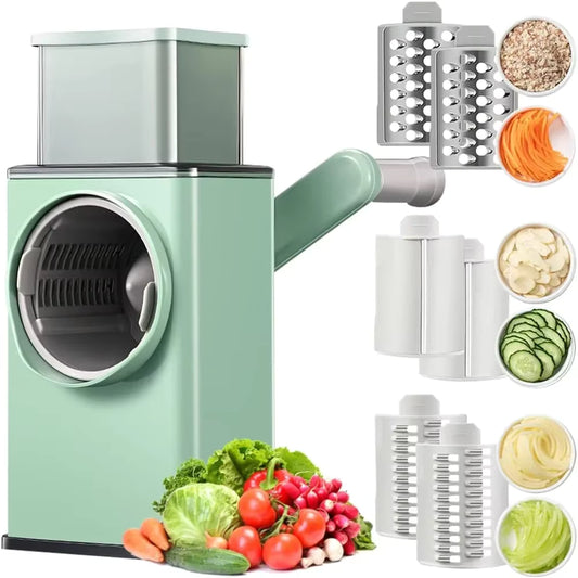 3-in-1 Rotary Vegetable Slicer & Cheese Grater - Manual Drum Cutter