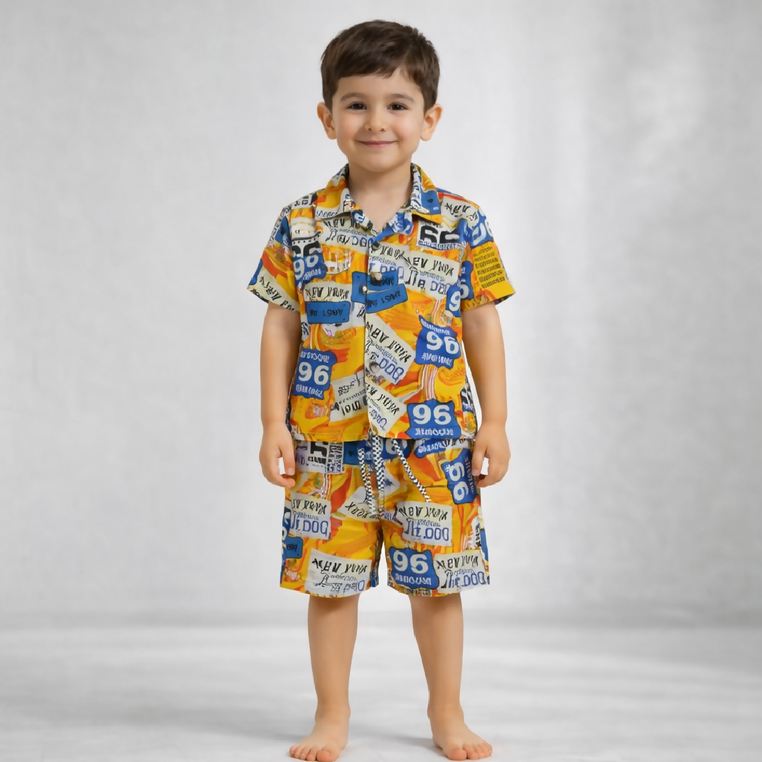 Kids Printed Linen Short Pajama Set