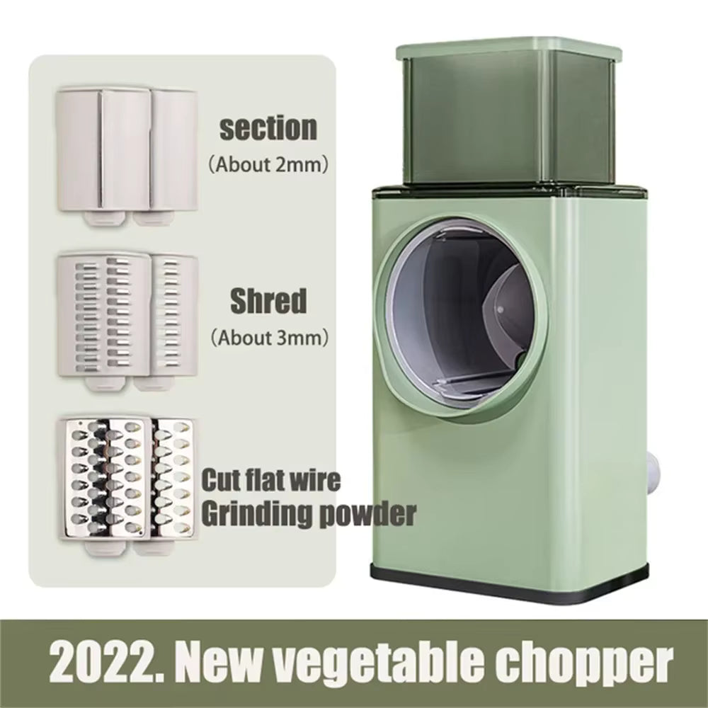 3-in-1 Rotary Vegetable Slicer & Cheese Grater - Manual Drum Cutter