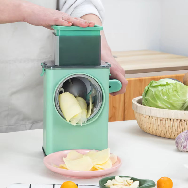 3-in-1 Rotary Vegetable Slicer & Cheese Grater - Manual Drum Cutter