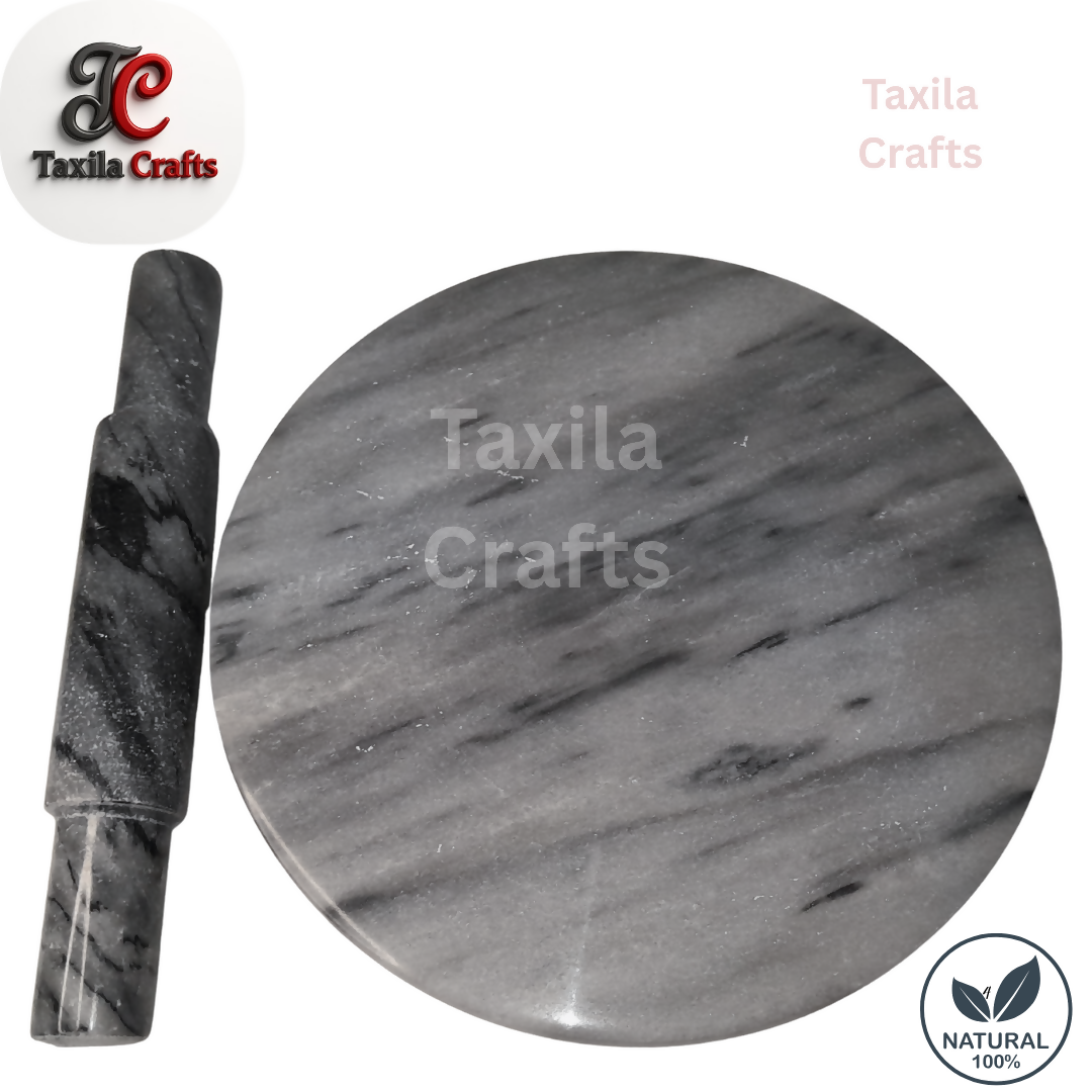 Marble Rolling Pin with Marble Chakla – Premium Natural Stone Roti Rolling Set (Regular Size)