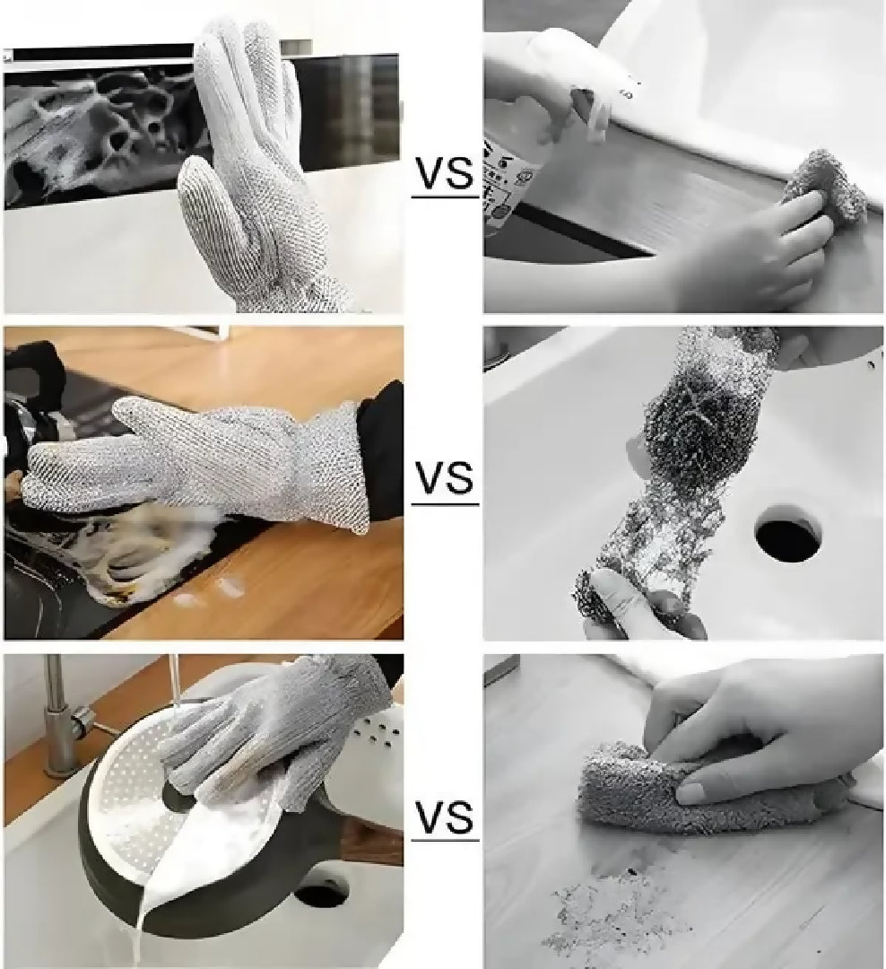 1 pcs Multipurpose Wire Dishwashing Gloves - Dishwashing Rags for Wet and Dry - Steel Wire Miracle Cleaning Cloth with Glove Shape - Non-Scratch Wire Dish Cloths - Anti-heat Aluminium Gloves