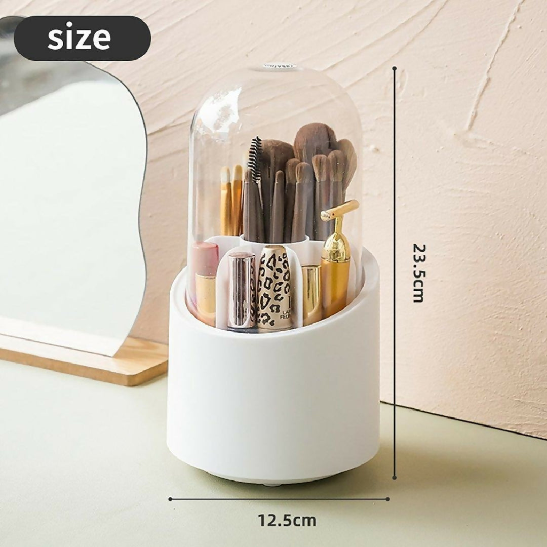 360 Rotating Makeup Brush Storage Box - Desktop Cosmetic Organizer for Brushes Lipsticks Eyebrow Pencils and Beauty Tools