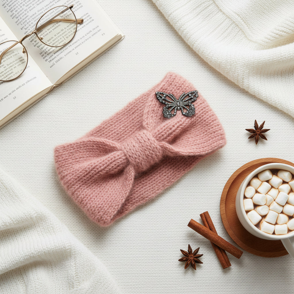 Knitted Butterfly Woolen Head Band
