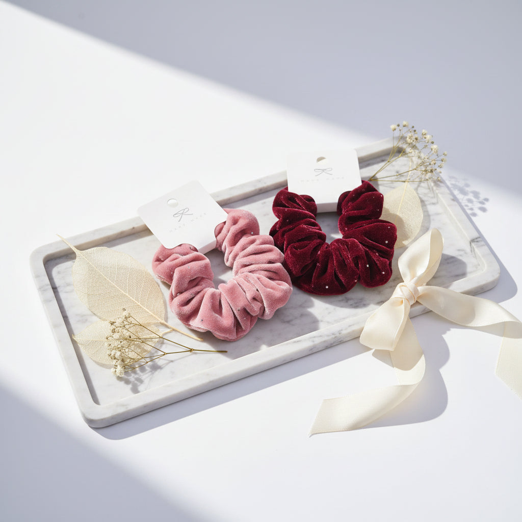 Hair Knot Plain Velvet Maroon Pack of 2