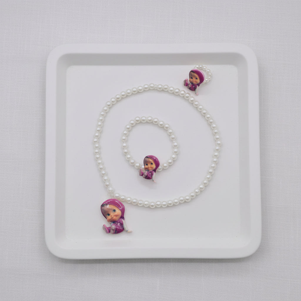Masha Character Pearl Necklaces Set