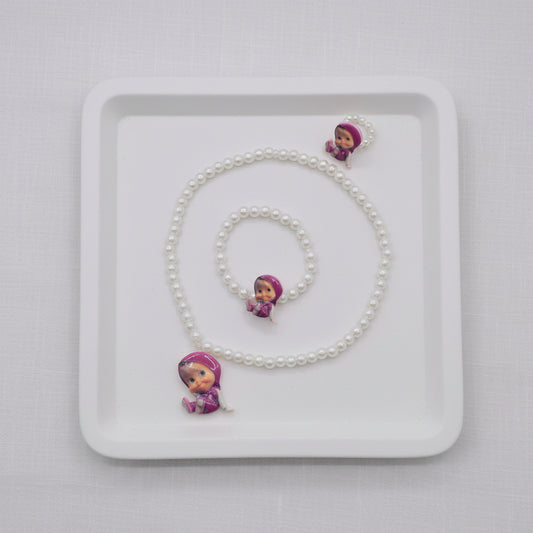 Masha Character Pearl Necklaces Set