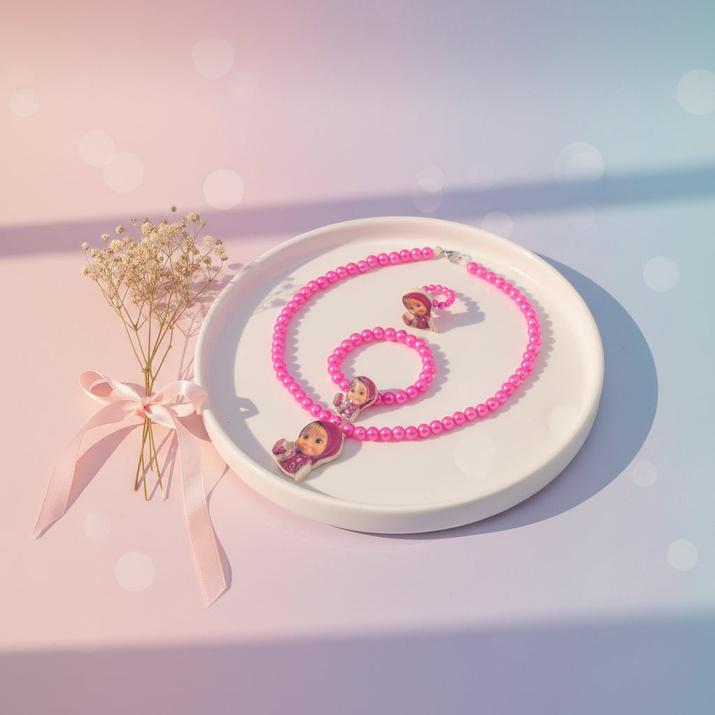Masha Character Pearl Necklaces Set