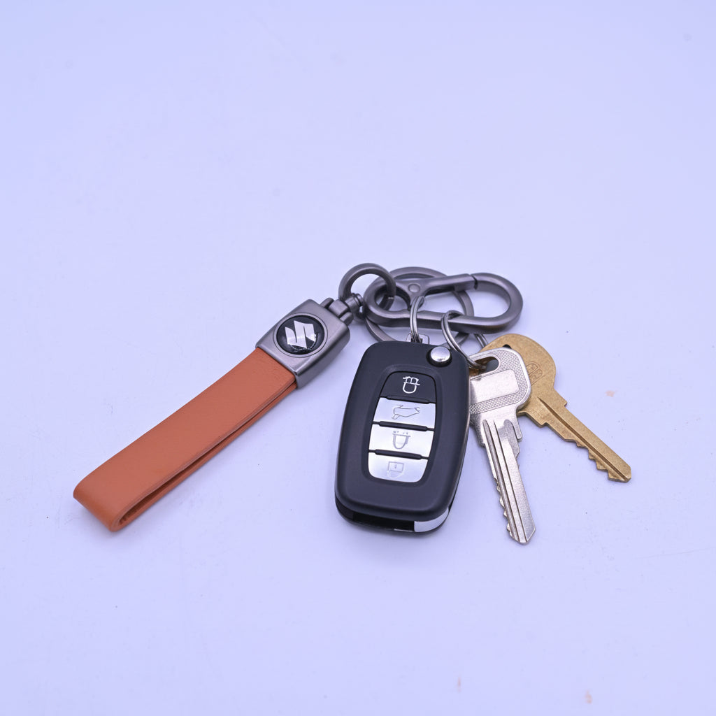 Leather Strap Keychain Suzuki Brown
