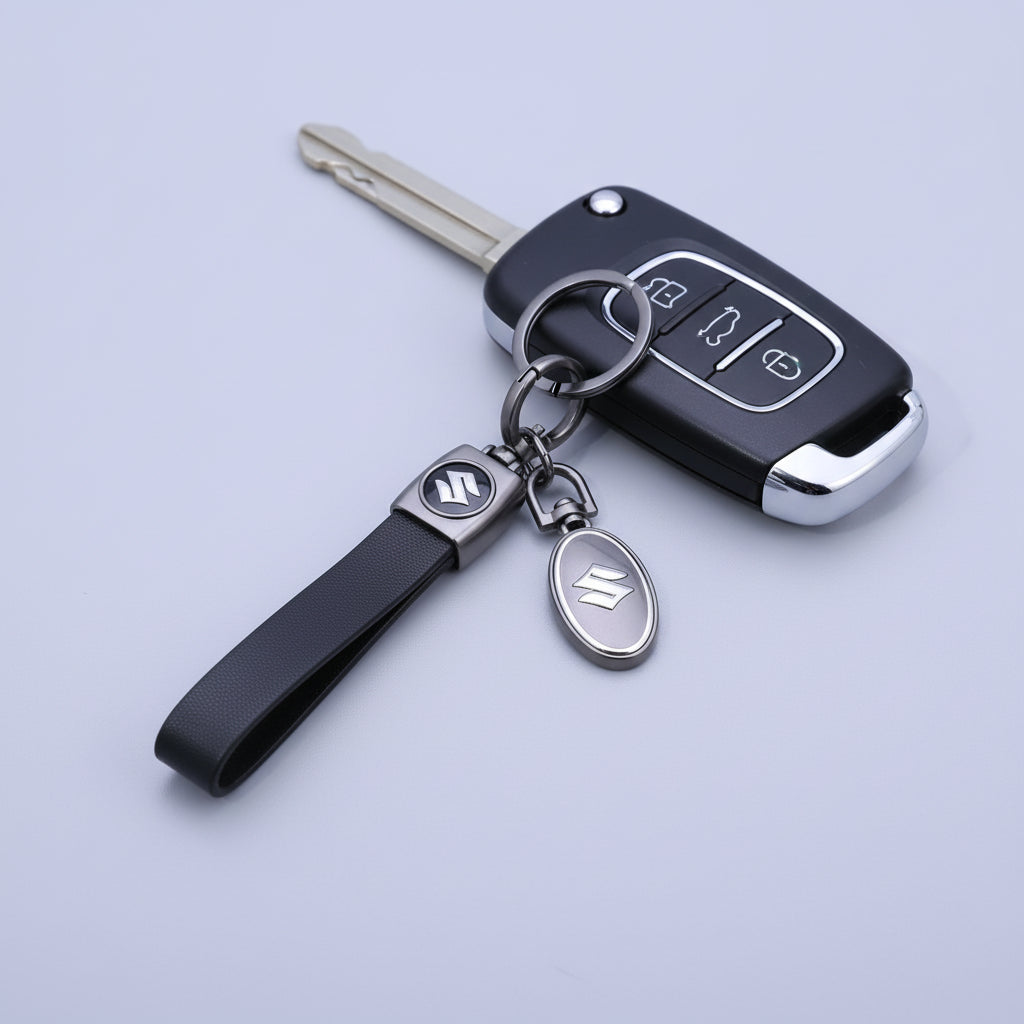 Plain Leather Strap Keychain Suzuki Black