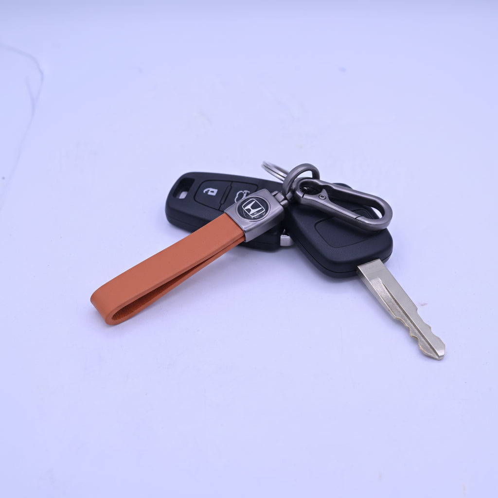 Leather Strap Keychain Honda Brown