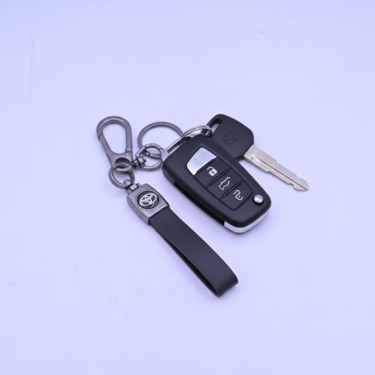 Plain Leather Strap Keychain Toyota Black
