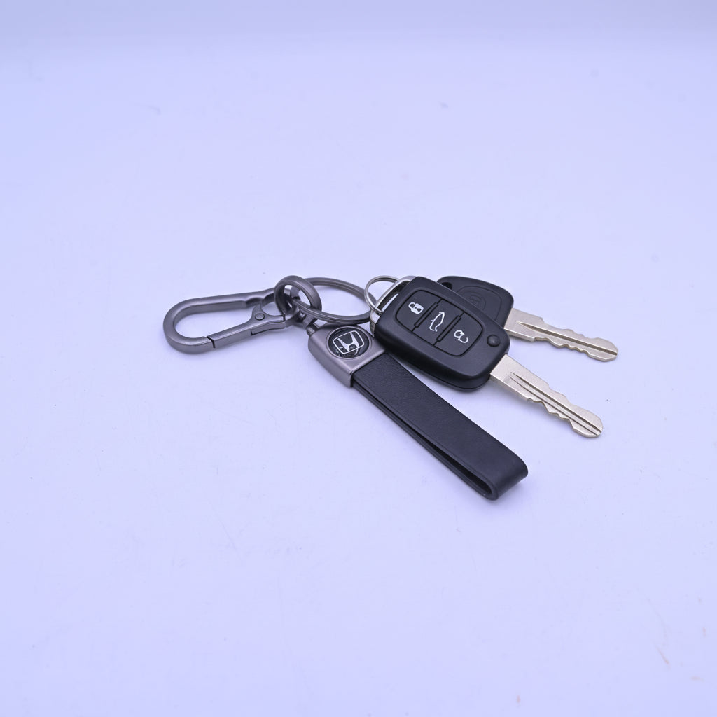 Plain Leather Strap Keychain Honda Black