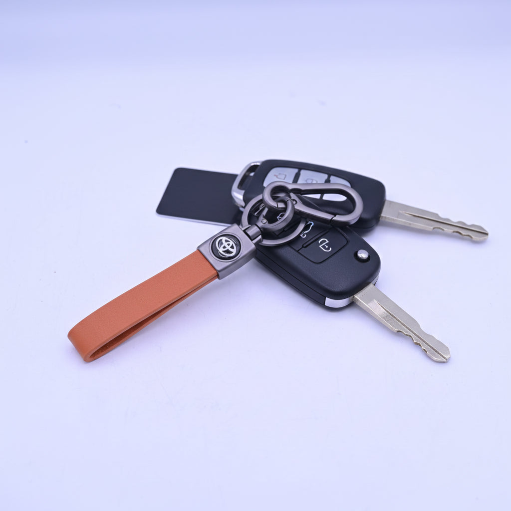 Plain Leather Strap Keychain Toyota Brown