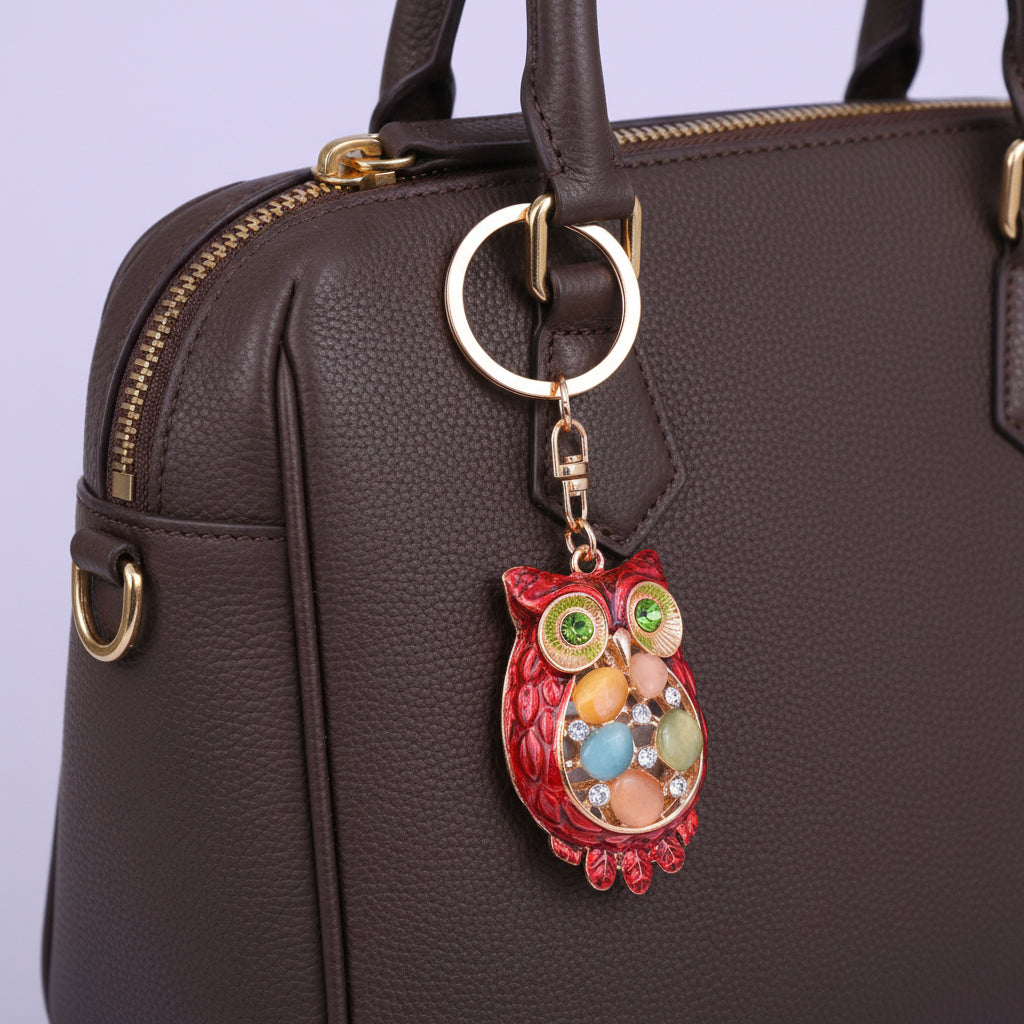 Owl Shaped Keychain Red