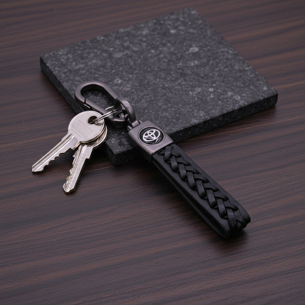 Leather Strap Keychain Toyota Black
