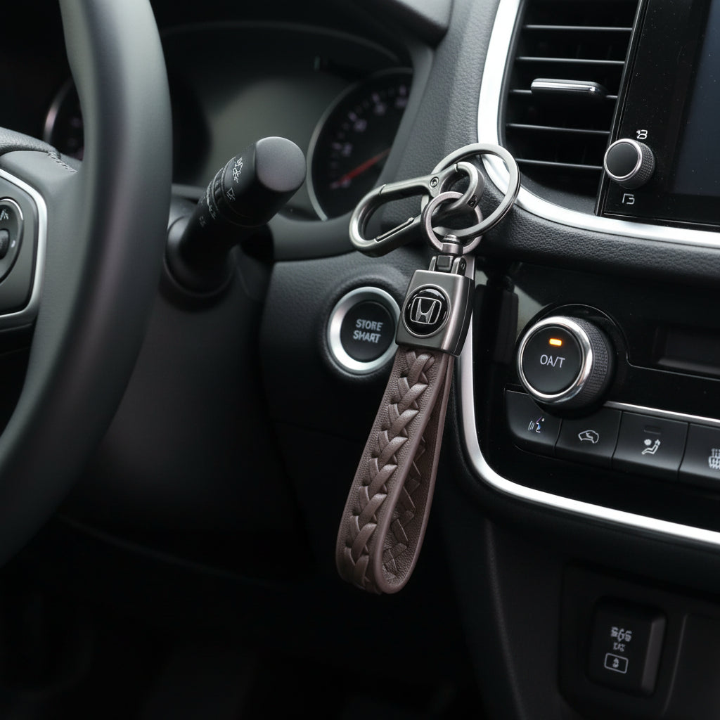 Clip and Key Ring Metal Keychain Honda Brown