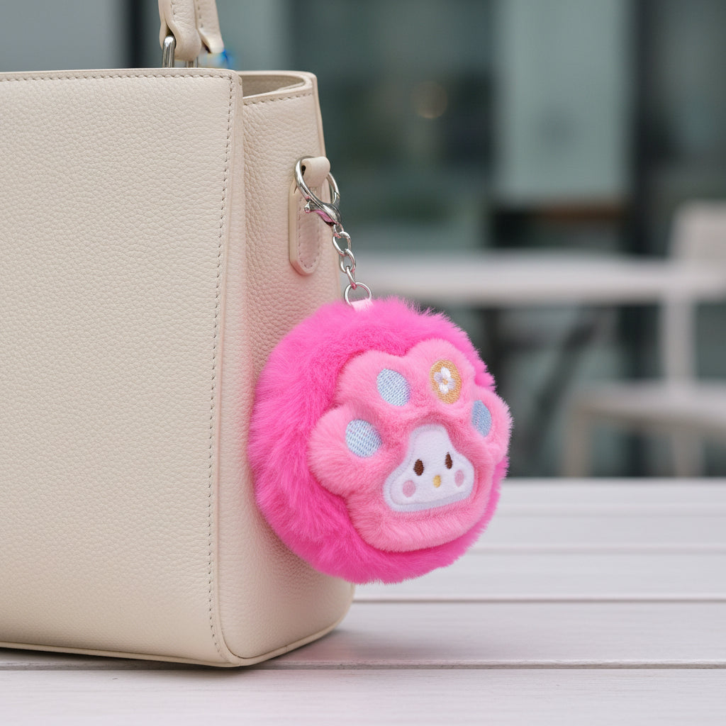 Small Purse Fur Keychain Dark Pink